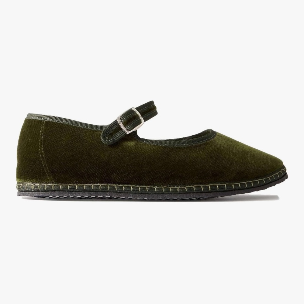 Green Velvet Mary Jane Flats